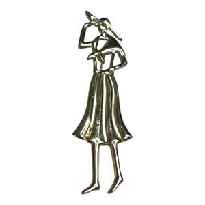 Vintage Figural Art to Wear Flapper Woman Outline Gold Tone Brooch Pin